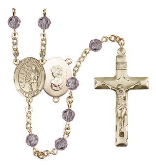 14 Karat Gold-Filled 6mm Austrian Crystal Saint Christopher / Karate Rosary in Light Amethyst