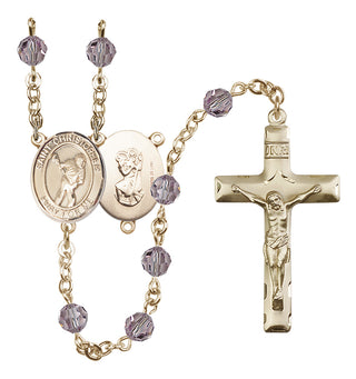 14 Karat Gold-Filled 6mm Austrian Crystal Saint Christopher/Lacrosse Rosary in Light Amethyst