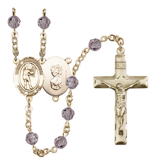 14 Karat Gold-Filled 6mm Austrian Crystal Saint Christopher/Basketball-Women Rosary in Light Amethyst