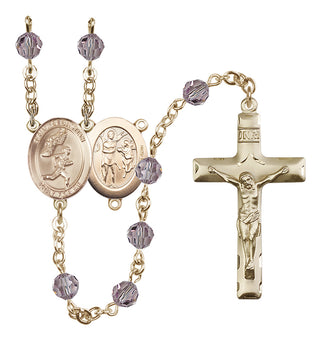 14 Karat Gold-Filled 6mm Austrian Crystal Saint Sebastian /Track&Field-Men Rosary in Light Amethyst