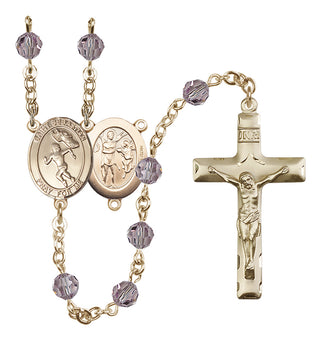 14 Karat Gold-Filled 6mm Austrian Crystal Saint Sebastian /Track&Field-Women Rosary in Light Amethyst