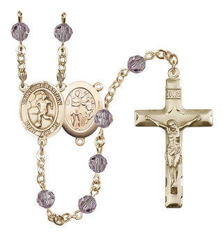 14 Karat Gold-Filled 6mm Austrian Crystal Saint Sebastian/Soccer-Women Rosary in Light Amethyst