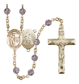 14 Karat Gold-Filled 6mm Austrian Crystal Guardian Angel/Golf Rosary in Light Amethyst