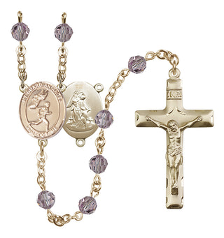 14 Karat Gold-Filled 6mm Austrian Crystal Guardian Angel/Track&Field-Men Rosary in Light Amethyst