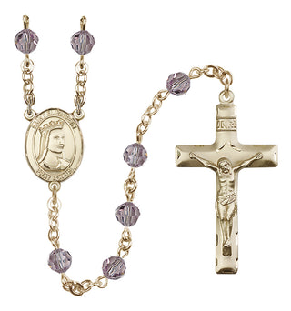 14 Karat Gold 6mm Austrian Crystal Saint Elizabeth of Hungary Rosary in Light Amethyst