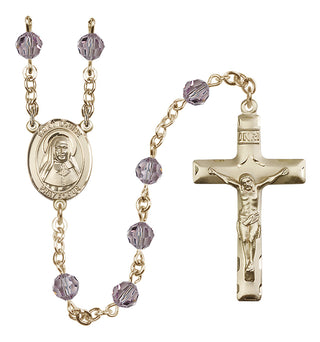 14 Karat Gold 6mm Austrian Crystal Saint Louise de Marillac Rosary in Light Amethyst