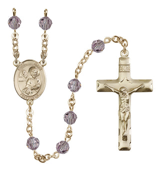 14 Karat Gold 6mm Austrian Crystal Saint Mark the Evangelist Rosary in Light Amethyst
