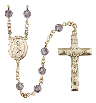 14 Karat Gold 6mm Austrian Crystal Saint Rita of Cascia Rosary in Light Amethyst