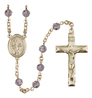 14 Karat Gold 6mm Austrian Crystal Saint Zachary Rosary in Light Amethyst