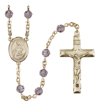 14 Karat Gold 6mm Austrian Crystal Saint Agnes of Rome Rosary in Light Amethyst