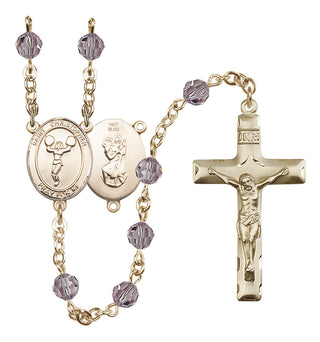 14 Karat Gold 6mm Austrian Crystal Saint Christopher/Cheerleading Rosary in Light Amethyst