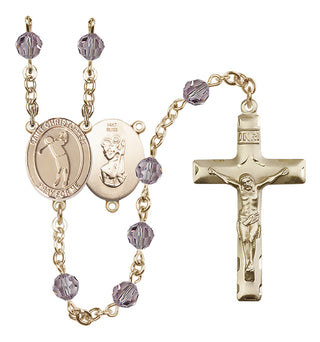 14 Karat Gold 6mm Austrian Crystal Saint Christopher/Golf Rosary in Light Amethyst