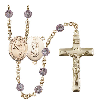 14 Karat Gold 6mm Austrian Crystal Saint Christopher/Martial Arts Rosary in Light Amethyst