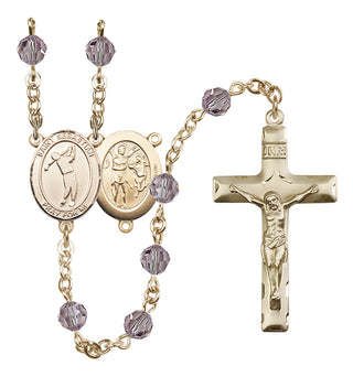 14 Karat Gold 6mm Austrian Crystal Saint Sebastian/Golf Rosary in Light Amethyst