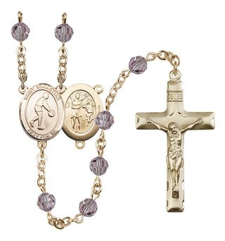 14 Karat Gold 6mm Austrian Crystal Saint Sebastian/Basketball Rosary in Light Amethyst