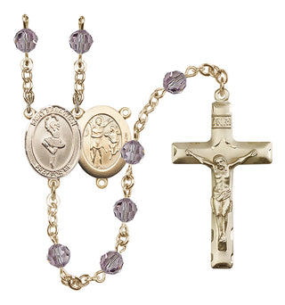14 Karat Gold 6mm Austrian Crystal Saint Sebastian/Dance Rosary in Light Amethyst