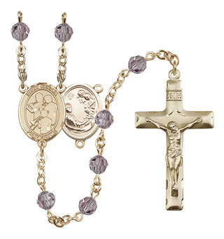 14 Karat Gold 6mm Austrian Crystal Saint Cecilia / Marching Band Rosary in Light Amethyst