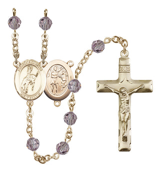 14 Karat Gold 6mm Austrian Crystal Saint Sebastian / Rodeo Rosary in Light Amethyst
