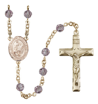 14 Karat Gold 6mm Austrian Crystal San Martin Caballero Rosary in Light Amethyst