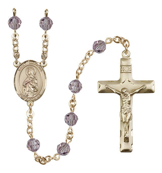 14 Karat Gold 6mm Austrian Crystal Saint Matilda Rosary in Light Amethyst