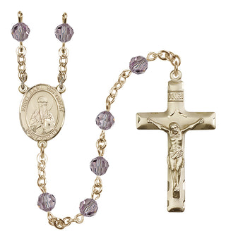 14 Karat Gold 6mm Austrian Crystal Saint Basil the Great Rosary in Light Amethyst