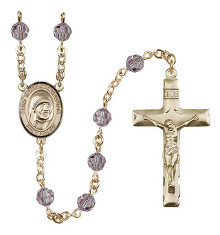 14 Karat Gold 6mm Austrian Crystal Saint Teresa of Calcutta Rosary in Light Amethyst