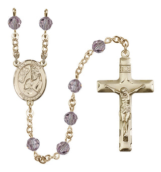 14 Karat Gold 6mm Austrian Crystal Saint Edwin Rosary in Light Amethyst