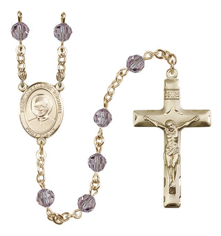14 Karat Gold 6mm Austrian Crystal Saint Josemaria Escriva Rosary in Light Amethyst