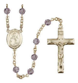 14 Karat Gold 6mm Austrian Crystal Saint Marina Rosary in Light Amethyst