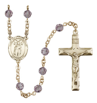 14 Karat Gold 6mm Austrian Crystal Saint Ivo of Kelmartin Rosary in Light Amethyst