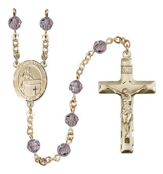 14 Karat Gold 6mm Austrian Crystal Blessed Emilee Doultremont Rosary in Light Amethyst