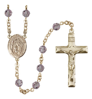14 Karat Gold 6mm Austrian Crystal Saint Paul the Hermit Rosary in Light Amethyst
