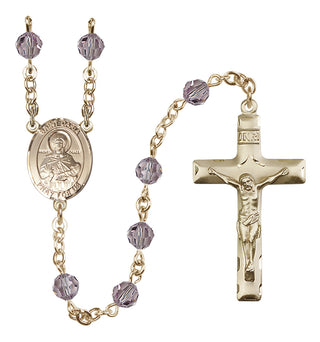 14 Karat Gold 6mm Austrian Crystal Saint Daria Rosary in Light Amethyst