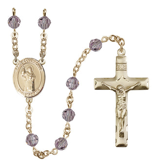 14 Karat Gold 6mm Austrian Crystal Saint Columbkille Rosary in Light Amethyst