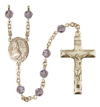 14 Karat Gold 6mm Austrian Crystal Saint Jeanne Chezard de Matel Rosary in Light Amethyst