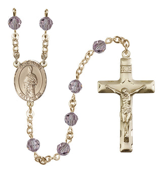 14 Karat Gold 6mm Austrian Crystal Saint Eligius Rosary in Light Amethyst
