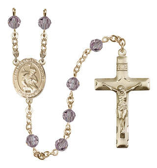 14 Karat Gold 6mm Austrian Crystal Blessed Herman the Cripple Rosary in Light Amethyst