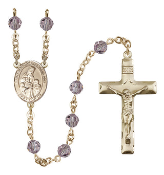 14 Karat Gold 6mm Austrian Crystal Saint Margaret of Scotland Rosary in Light Amethyst