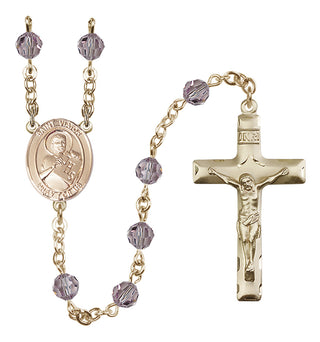 14 Karat Gold 6mm Austrian Crystal Saint Viator of Bergamo Rosary in Light Amethyst