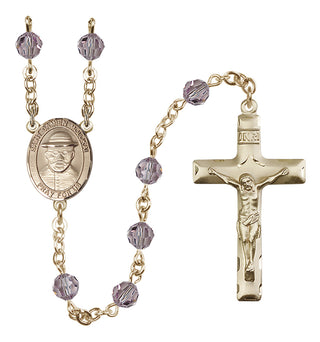 14 Karat Gold 6mm Austrian Crystal Saint Damien of Molokai Rosary in Light Amethyst