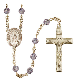 14 Karat Gold 6mm Austrian Crystal Our Lady of Rosa Mystica Rosary in Light Amethyst