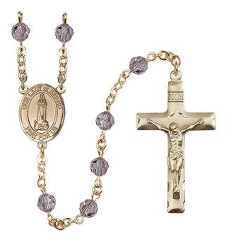 14 Karat Gold 6mm Austrian Crystal Our Lady of Kibeho Rosary in Light Amethyst