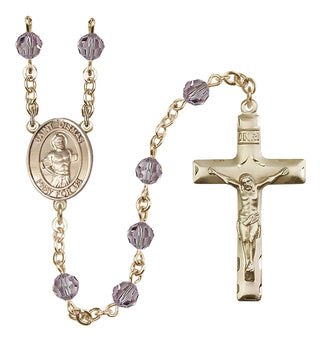 14 Karat Gold 6mm Austrian Crystal Saint Dismas Rosary in Light Amethyst