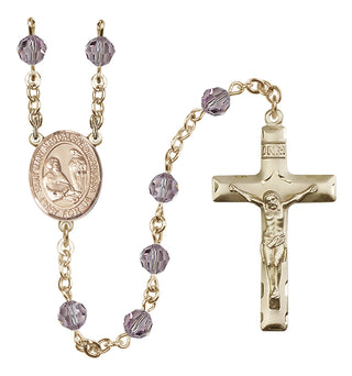 14 Karat Gold 6mm Austrian Crystal Saint Mary Magdalene of Canossa Rosary in Light Amethyst