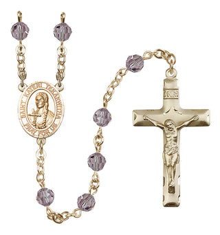 14 Karat Gold 6mm Austrian Crystal Saint Kateri Tekakwitha Rosary in Light Amethyst