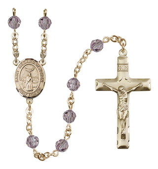 14 Karat Gold 6mm Austrian Crystal Saint Medard of Noyon Rosary in Light Amethyst