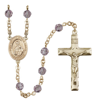 14 Karat Gold 6mm Austrian Crystal Saint Edmund of East Anglia Rosary in Light Amethyst