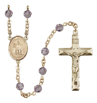 14 Karat Gold 6mm Austrian Crystal Saint Ephrem Rosary in Light Amethyst