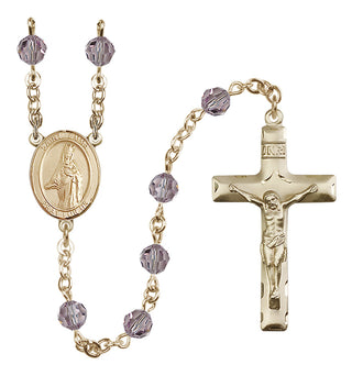 14 Karat Gold 6mm Austrian Crystal Saint Emma Uffing Rosary in Light Amethyst