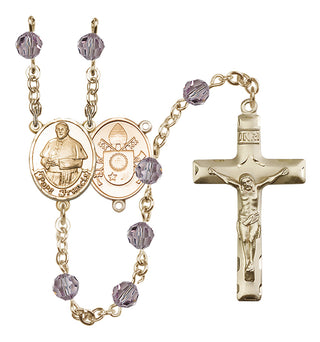 14 Karat Gold 6mm Austrian Crystal Pope Francis Rosary in Light Amethyst